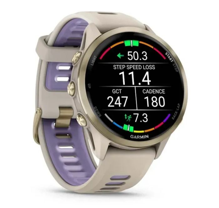 Смарт-годинник Garmin Forerunner 970 French Gray Soft Gold Titanium with French Gray/Translucent Indigo Silicone with Soft Gold Buckle (010-02969-62)