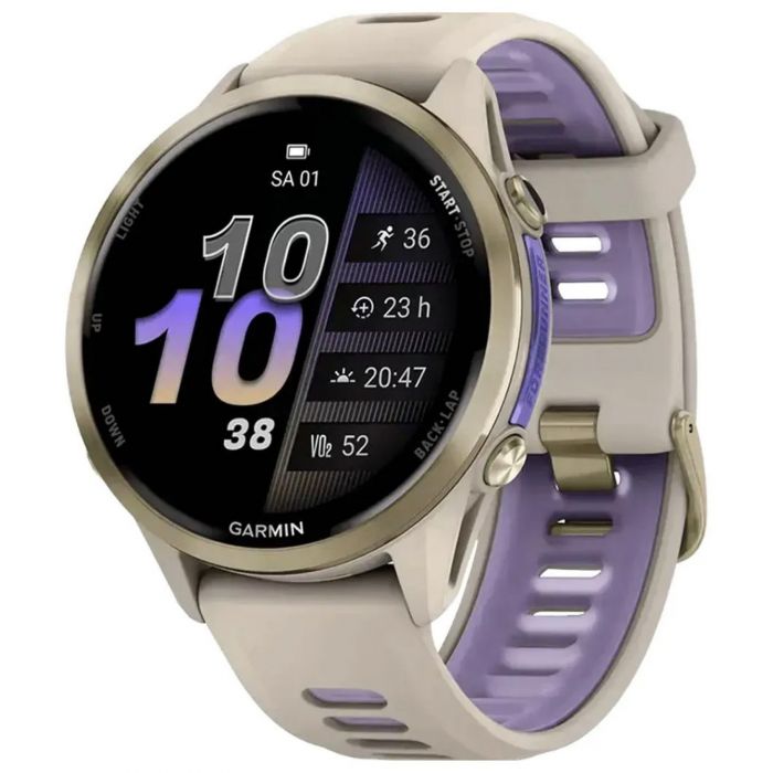Смарт-годинник Garmin Forerunner 970 French Gray Soft Gold Titanium with French Gray/Translucent Indigo Silicone with Soft Gold Buckle (010-02969-62)