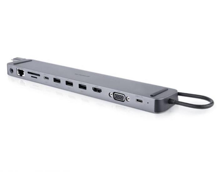 USB-хаб REAL-EL CQ-1000 USB3.0х3/USB-C/HDMI/VGA/RJ45/SD/TF/3.5 mm audio, 0.4m, Space Grey