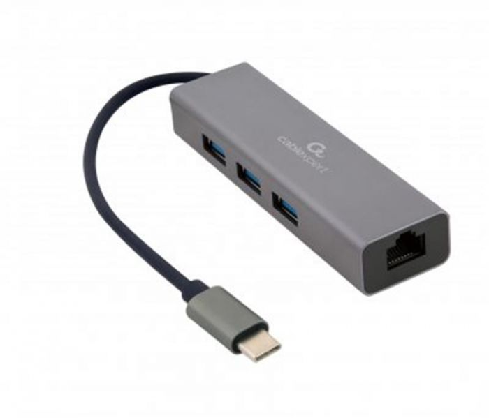 USB-хаб Cablexpert USB Type-C Grey 3-в-1 (A-CMU3-LAN-01)