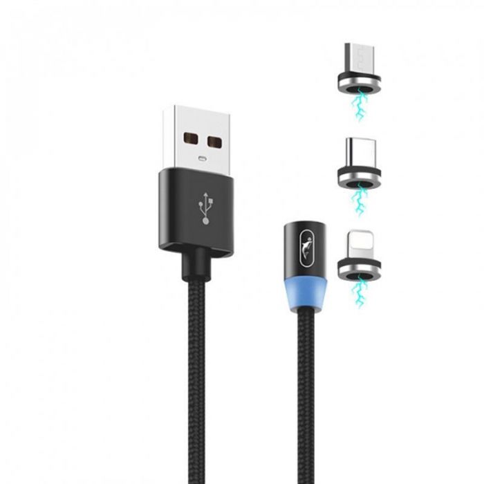 Кабель SkyDolphin S59KIT Magnetic USB - Lightning + microUSB + Type-C (M/M) 1 м, Black (SDUSB-000547)