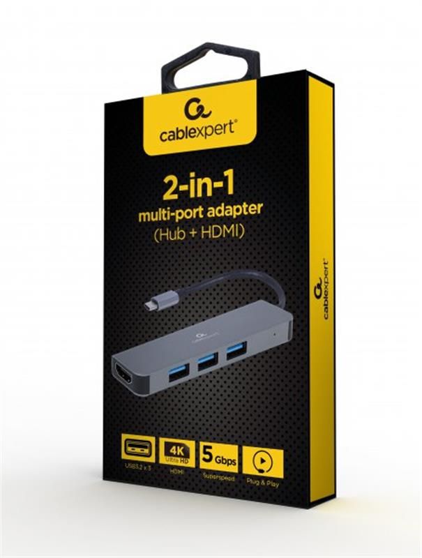 USB-хаб Cablexpert USB Type-C Grey 3-в-1 (A-CM-COMBO2-01)