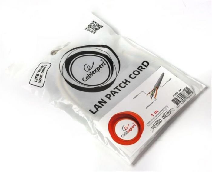 Патч-корд UTP Cablexpert (PP6U-1M) cat.6, літий, 50u штекер із засувкою, 1 м, сірий