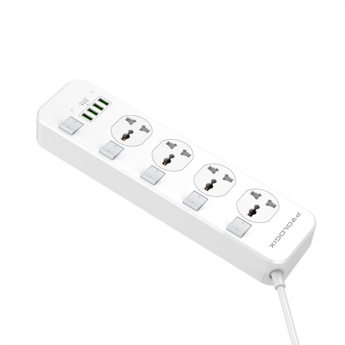 Фільтр живлення ProLogix Premium (PR-SC4408W) 2.5 кВт, 4 розетки, 4 USB, 2 м, з вимикачами, білий