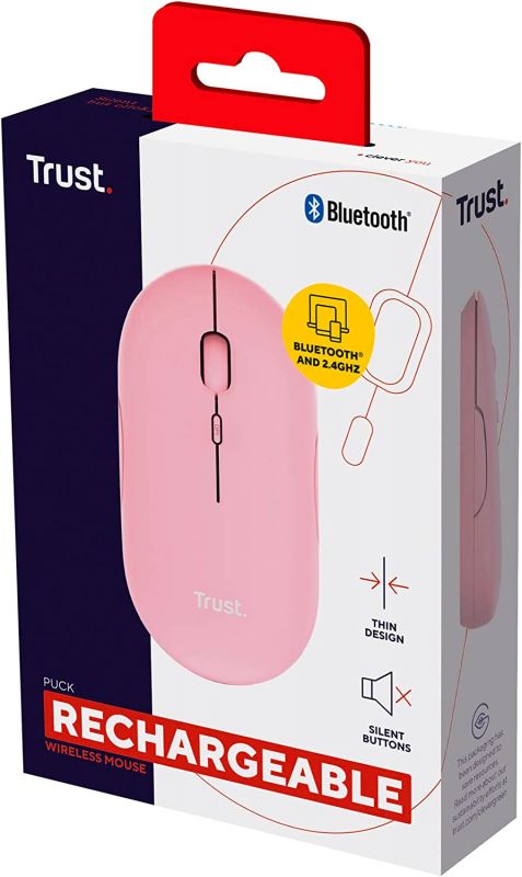 Миша бездротова Trust Puck Rechargeable Ultra-Thin BT WL Silent Pink (24125)