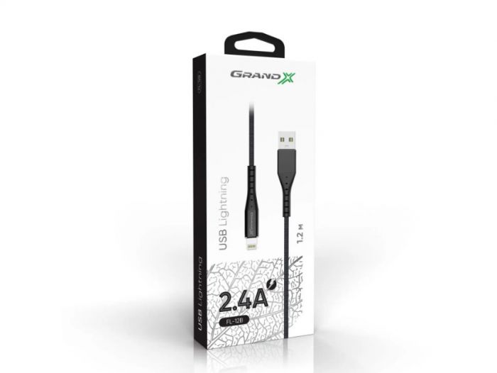 Кабель Grand-X USB-Lightning, 1.2м Black (FL-12B)