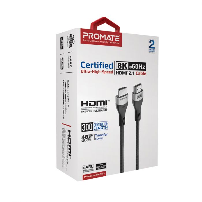 Кабель Promate PrimeLink HDMI - HDMI v.2.1, (M/M), 3 м, Grey (primelink8k-300.grey)