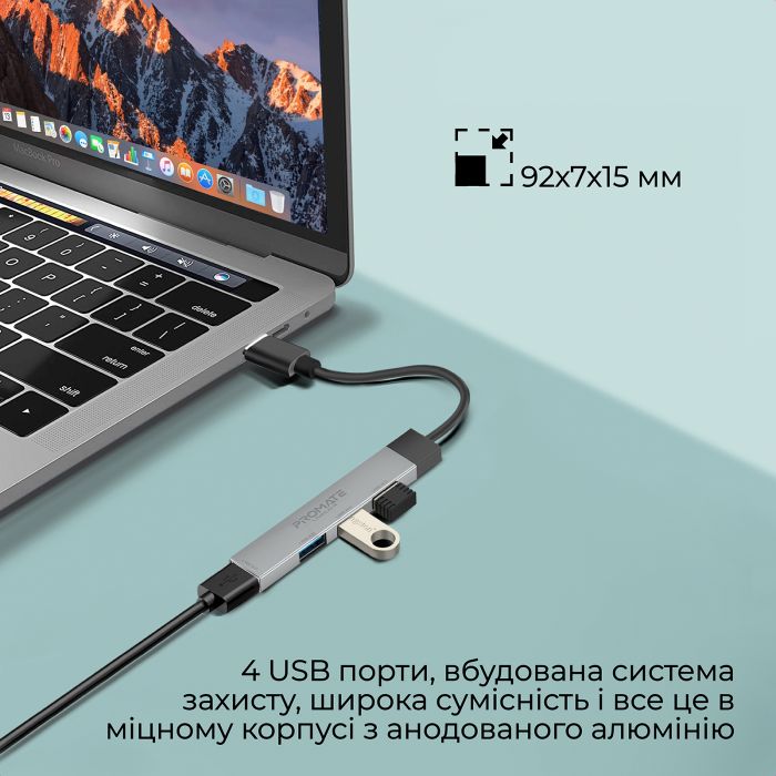 USB-хаб Promate LiteHub-4 USB Type-C Grey 