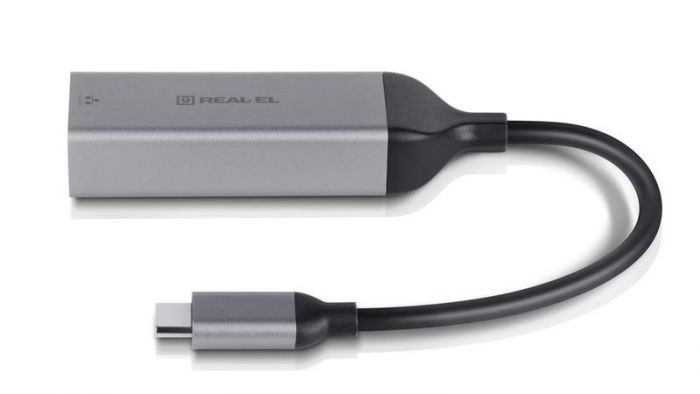 Мережевий адаптер REAL-EL CE-150 USB Type-C - RJ45 (M/F), 0.1 м, Black (EL123110004)