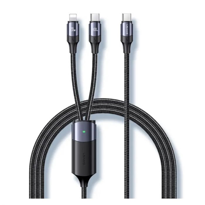 Кабель Usams US-SJ550 U71 USB Type-C - Lightning + USB Type-C (M/M), 100W, 1.2 м, Black (6958444977065)