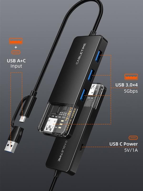 USB-хаб Cabletime CB03B USB Type-C 4-в-1