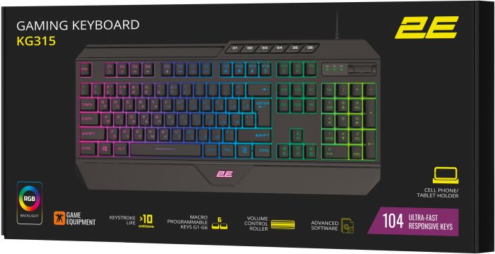 Клавіатура 2E Gaming KG315 RGB USB Black Ukr (2E-KG315UBK)