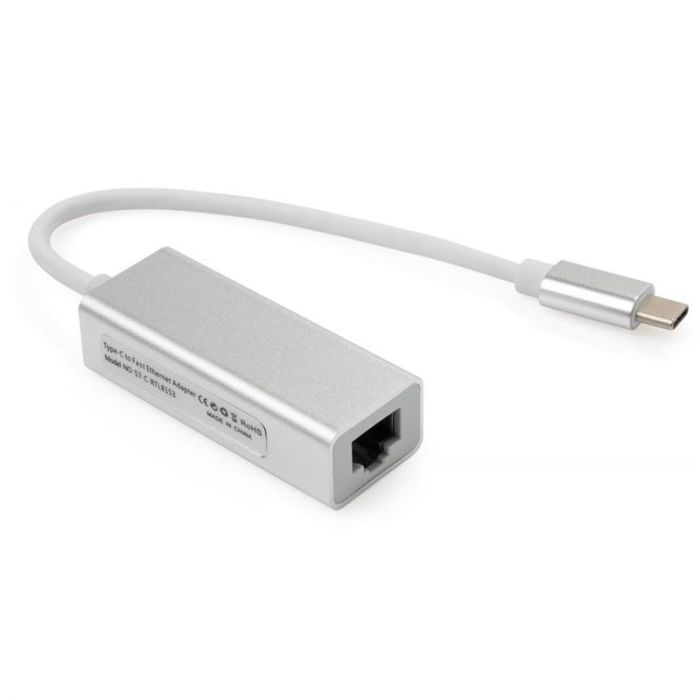 Адаптер Vinga USB Type-C - RJ-45 (M/F) Silver (VCPATC2GBLNS)