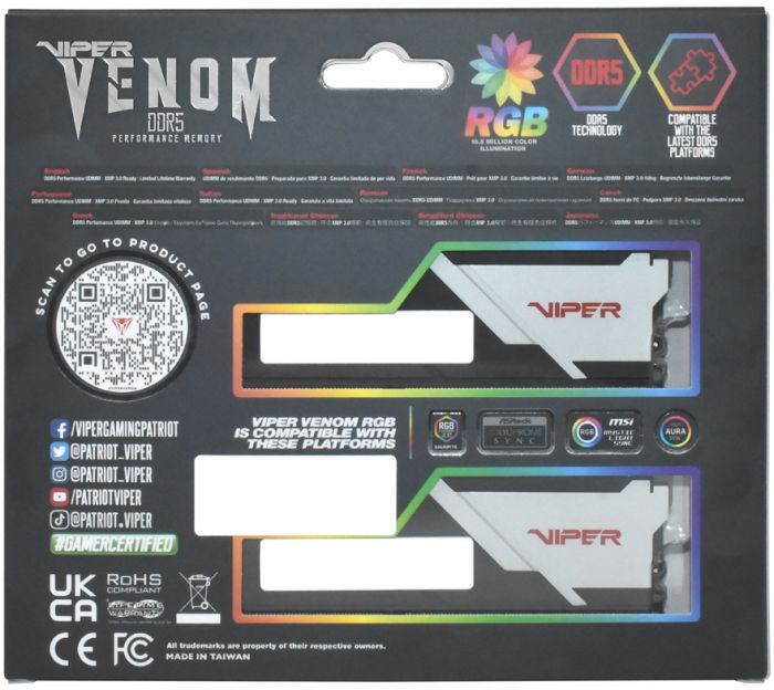 Модуль пам`яті DDR5 2x32GB/5600 Patriot Viper Venom RGB (PVVR564G560C40K)