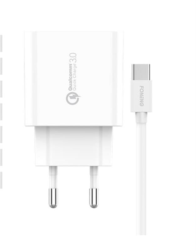 Мережевий зарядний пристрій Foneng EU46 QC3.0 Charger (1USBх3A) White (EU46-CH-TC) + кабель USB Type C