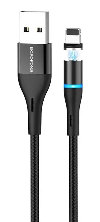 Кабель Borofone BU16 USB - Lightning (M/M), 1.2 м, магнітний, Black (BU16LB)