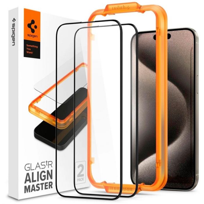 Захисне скло Spigen Glas.tR AlignMaster FC для Apple iPhone 15, Black, 2шт (AGL06906)