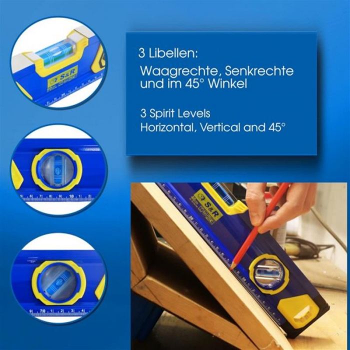 Рівень S&R 800 мм, 3 капсули, магнітний (423034080)