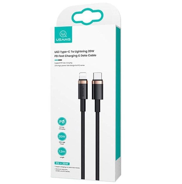 Кабель Usams US-SJ484 USB Type-C - Lightning (M/M), 1.2 м, Black (SJ484USB01)