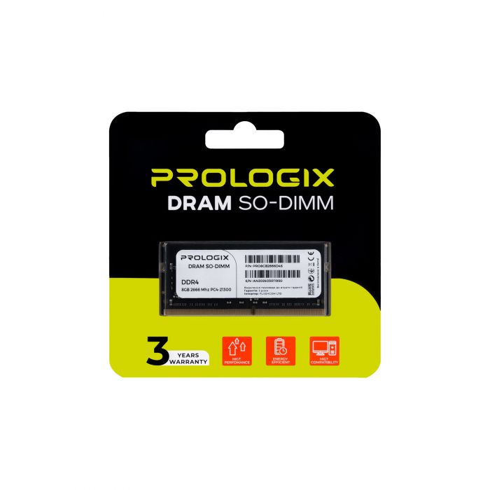 Модуль пам`ятi SO-DIMM 8GB/2666 DDR4 Prologix (PRO8GB2666D4S)
