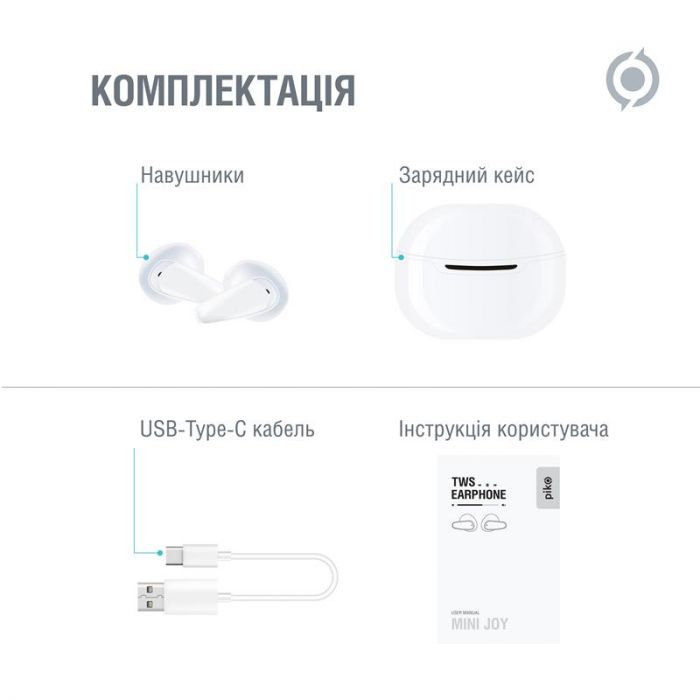 Bluetooth-гарнiтура Piko TWS-MiniJoy White (1283126583421)
