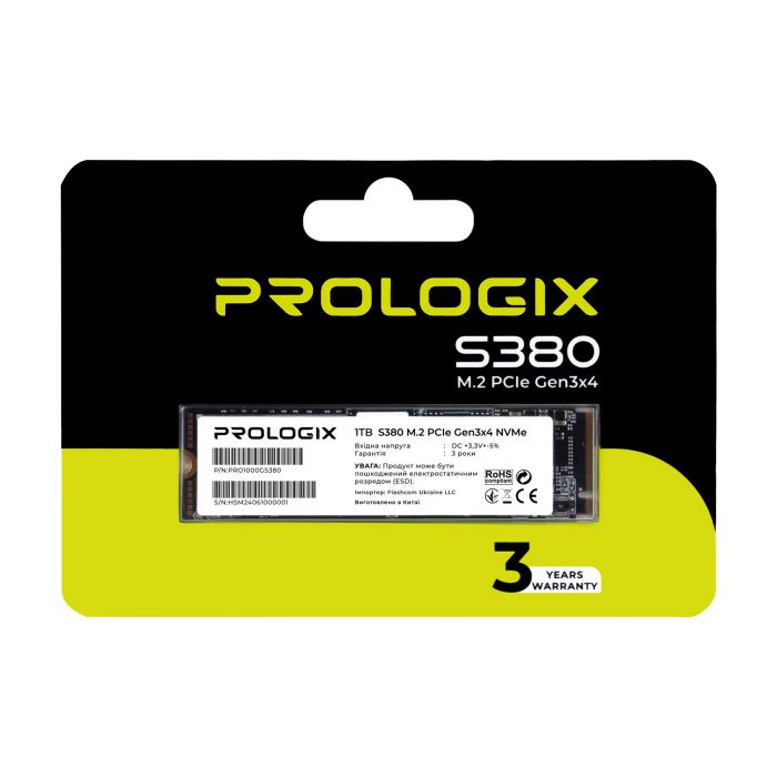 Накопичувач SSD 1TB Prologix S380 M.2 2280 PCIe 3.0 x4 NVMe 3D TLC (PRO1000GS380)