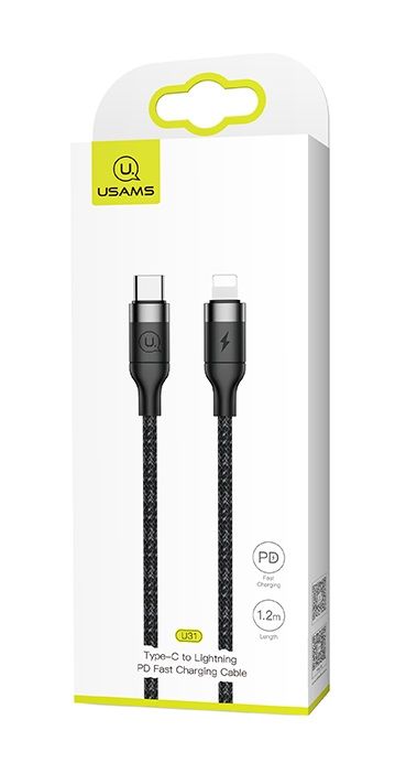 Кабель Usams US-SJ350 USB Type-C - Lightning (M/M), 1.2 м, Black (SJ350USB01)