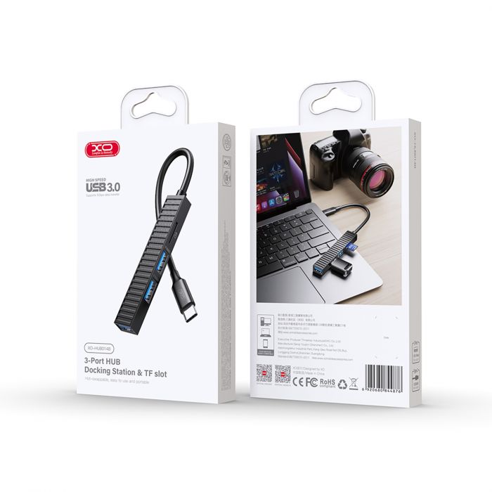 USB-хаб XO USB Type-C 3-в-1 (HUB014B.black)