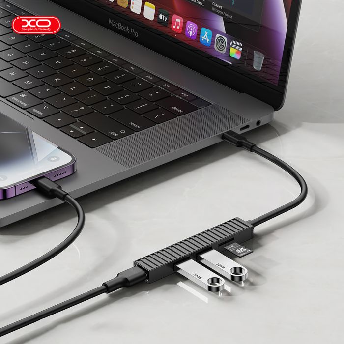 USB-хаб XO USB Type-C 3-в-1 (HUB014B.black)