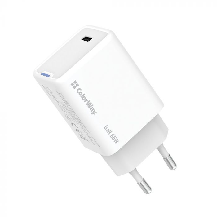 Мережевий зарядний пристрій ColorWay GaN Mini 65W PD Port PPS USB-C White (CW-CHS049PD-WT)