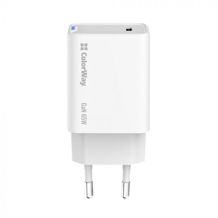 Мережевий зарядний пристрій ColorWay GaN Mini 65W PD Port PPS USB-C White (CW-CHS049PD-WT)