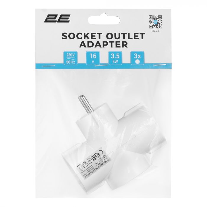 Мережевий адаптер 2E 3xТип F, 16A, білий (2E-AD0103WH)
