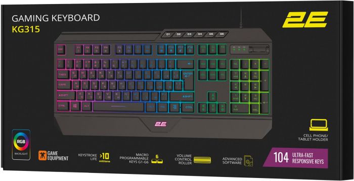 Клавіатура 2E Gaming KG315 RGB USB Black Ukr (2E-KG315UBK)