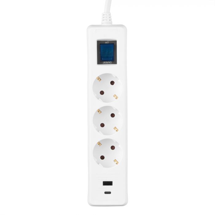 Мережевий фільтр 2E 3хSchuko, 1 х USB, 1 x USB-C, 3 м (2E-SP315M3USBWH)