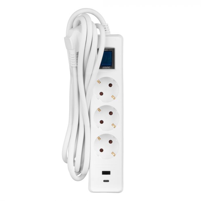 Мережевий фільтр 2E 3хSchuko, 1 х USB, 1 x USB-C, 3 м (2E-SP315M3USBWH)