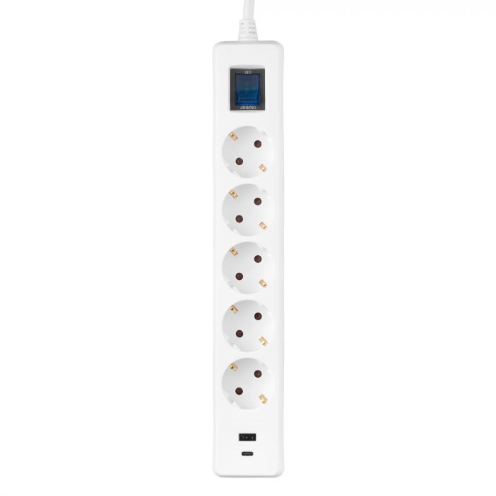 Мережевий фільтр 2E 5хSchuko, 1 х USB, 1 x USB-C, 3 м (2E-SP515M3USBWH)