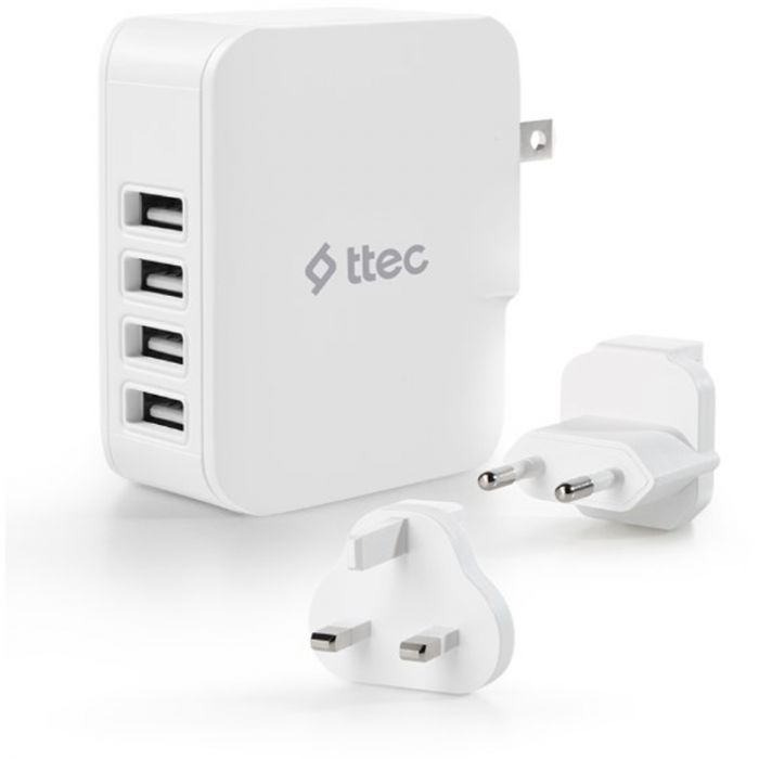 Мережевий зарядний пристрій Ttec Quattro Traveler 4хUSB 5.1A/25Вт White (2SC02BUK)