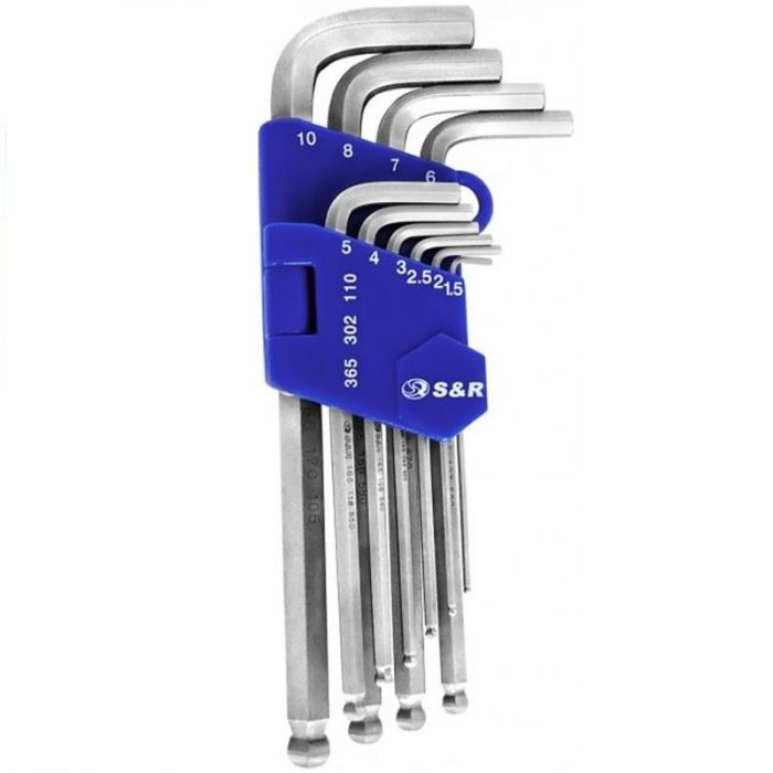 Набір ключів шестигранних S&R CR-V подовжених з шарніром 1,5-10 мм 10 шт (365302110)