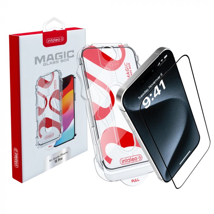 Захисне скло Intaleo з аплікатором Intaleo MagicBox для Apple iPhone 15 Pro Black (4820266742850)