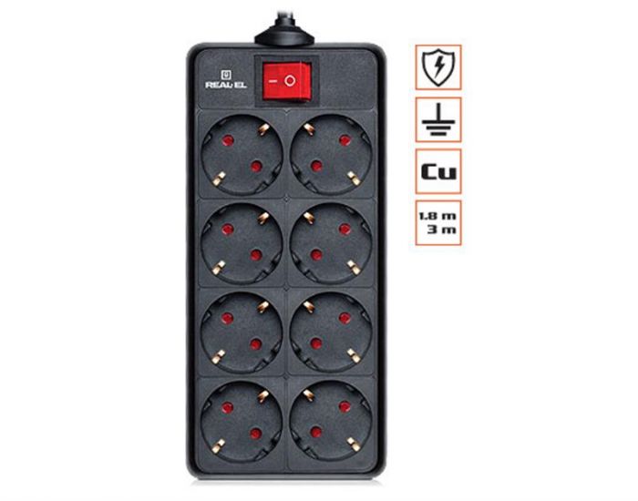 Фільтр живлення REAL-EL RS-8 Protect 1.8 м Black