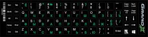 Наліпка на клавіатуру Grand-X 68 keys Cyrillic green, Latin white (GXDPGW)