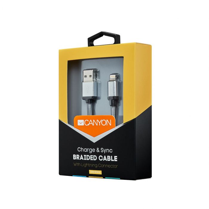 Кабель Canyon USB - Lightning (M/M) 1 м, Dark Grey (CNS-MFIC3DG)