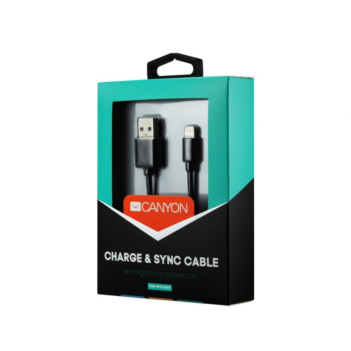 Кабель Canyon USB - Lightning (M/M), 1 м, Black (CNS-MFICAB01B)