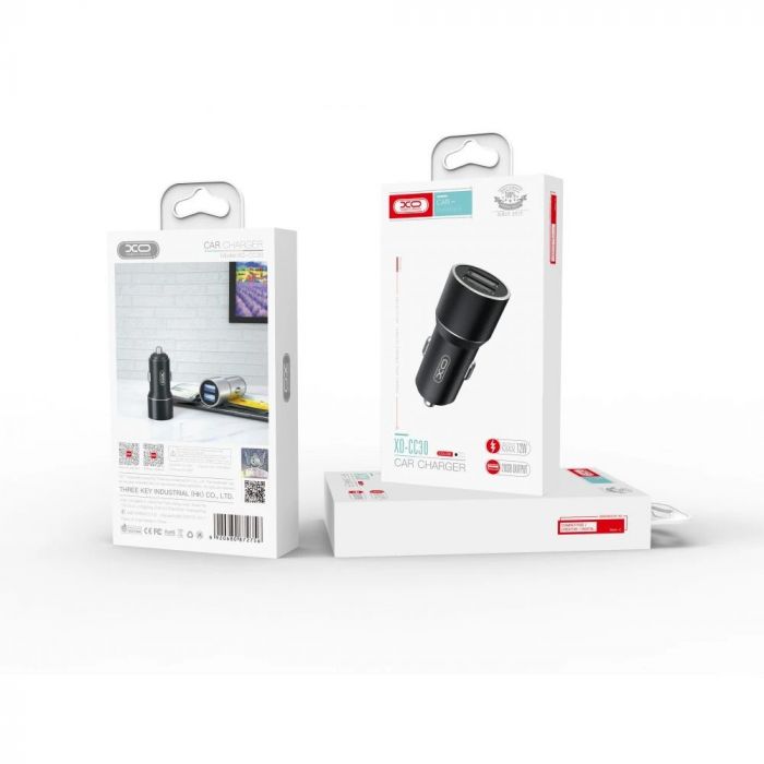 Автомобільний зарядний пристрій XO CC30 (2USB, 2.4A) Black (6920680872756)