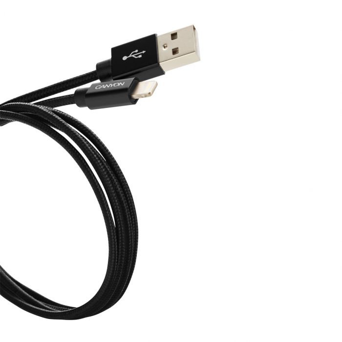 Кабель Canyon USB - Lightning (M/M) 0.96 м, Black (CNS-MFIC3B) в обплетеннi