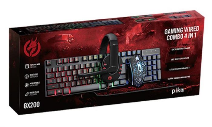 Комплект (клавіатура, миша) Piko GX200 Black (1283126489808) + гарнітура, килимок