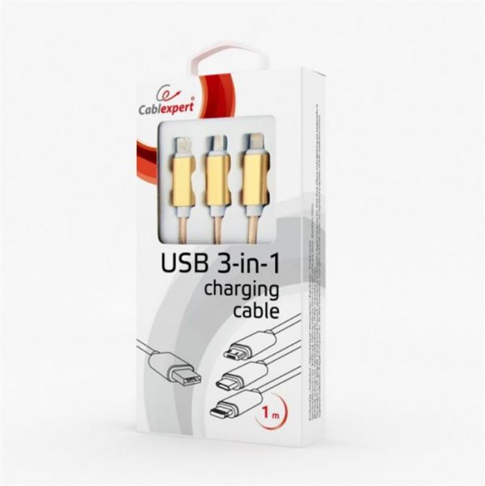 Кабель Cablexpert (CC-USB2-AM31-1M-G) USB BM - Lightning/MicroUSB/USB-C, 1м, золотистий