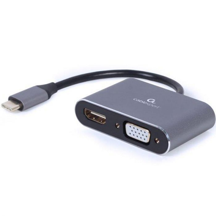 Адаптер Cablexpert HDMI+VGA - USB Type-C (F/M), 0.15 м, Black (A-USB3C-HDMIVGA-01)