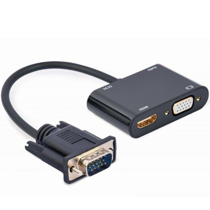 Адаптер Cablexpert VGA - HDMI+VGA (M/F), 0.15 м, Black (A-VGA-HDMI-02)