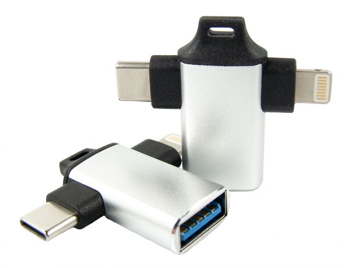 Адаптер Dengos OTG USB-Lightning/USB Type-C Silver (ADP-022)